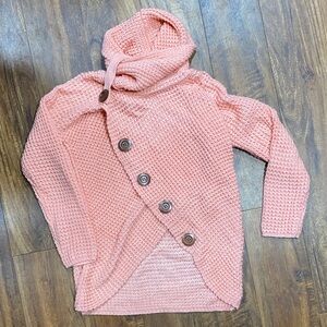 Grecerelle Cozy Chunky Knit Hooded Cardigan Sweater - Pink